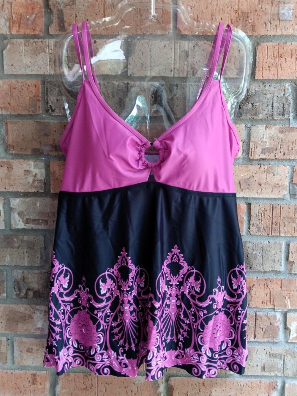 Denater Womens Swimwear Swim Tankini Top Pink Black Size 2XL